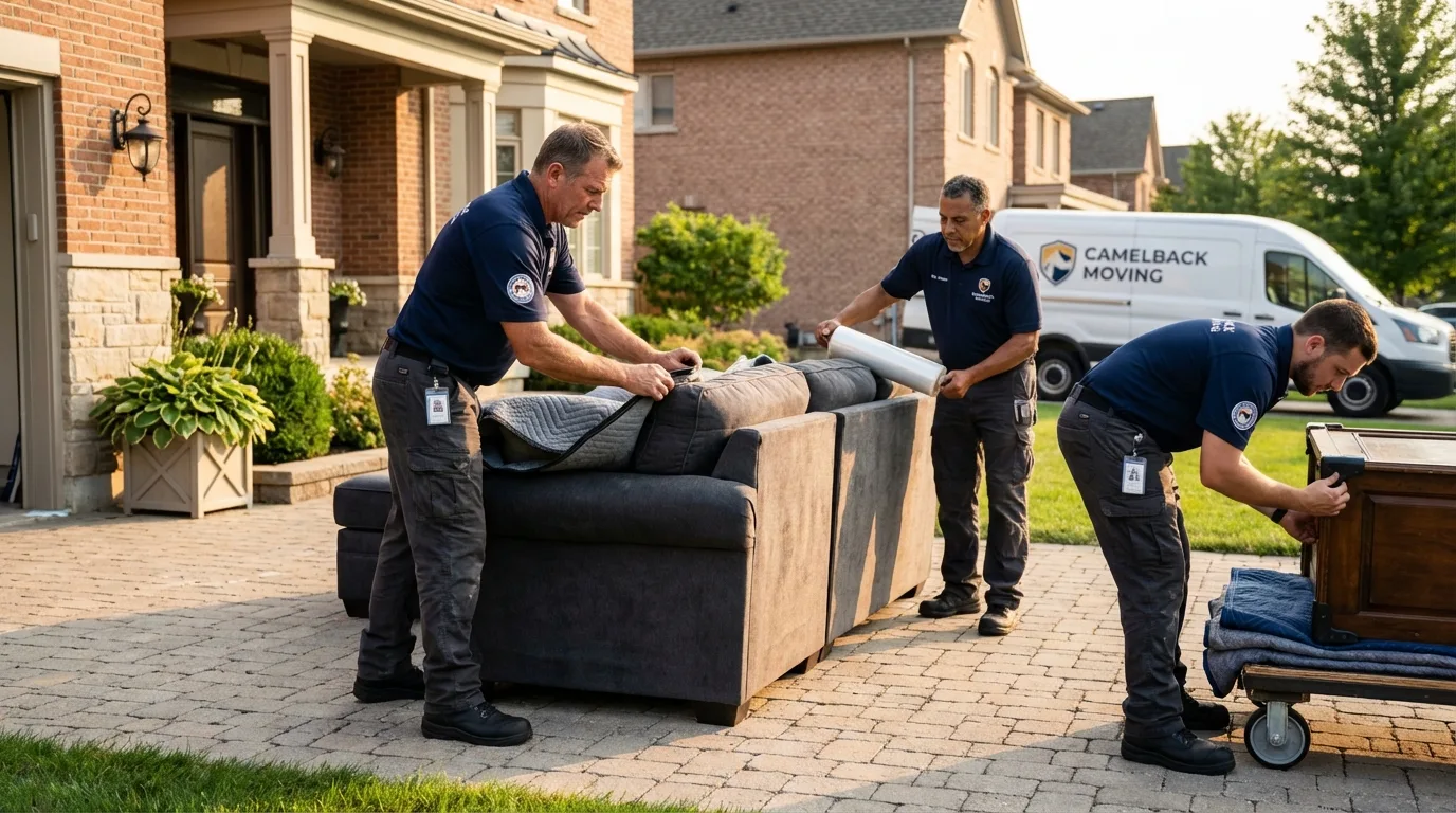 Large estate moving crew wrapping furniture in South Yarmouth, MA